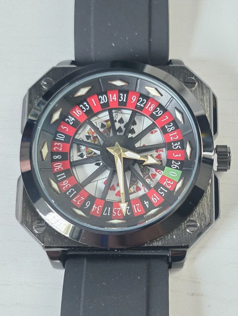 361.  Black Rotating Roulette-Style Dial Sport Watch